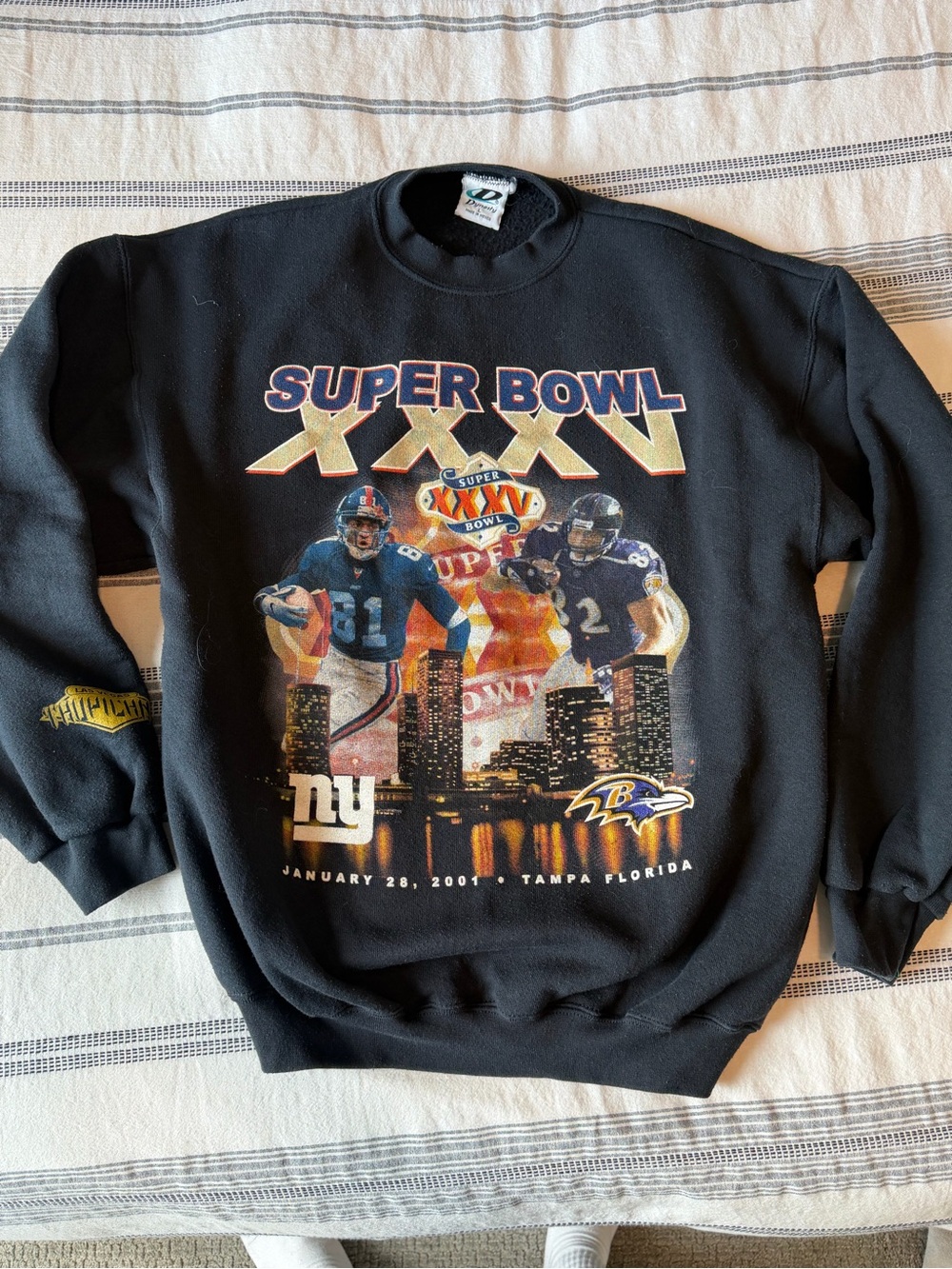 Giants Ravens Vintage Black Super Bowl XXXV Crewneck Sweatshirt